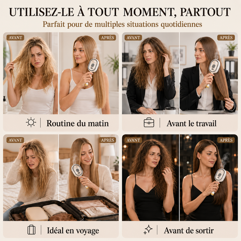 Brosse de Massage Électrique à Coussin d'Air avec Spray Ionique Nano-Brume Avancé