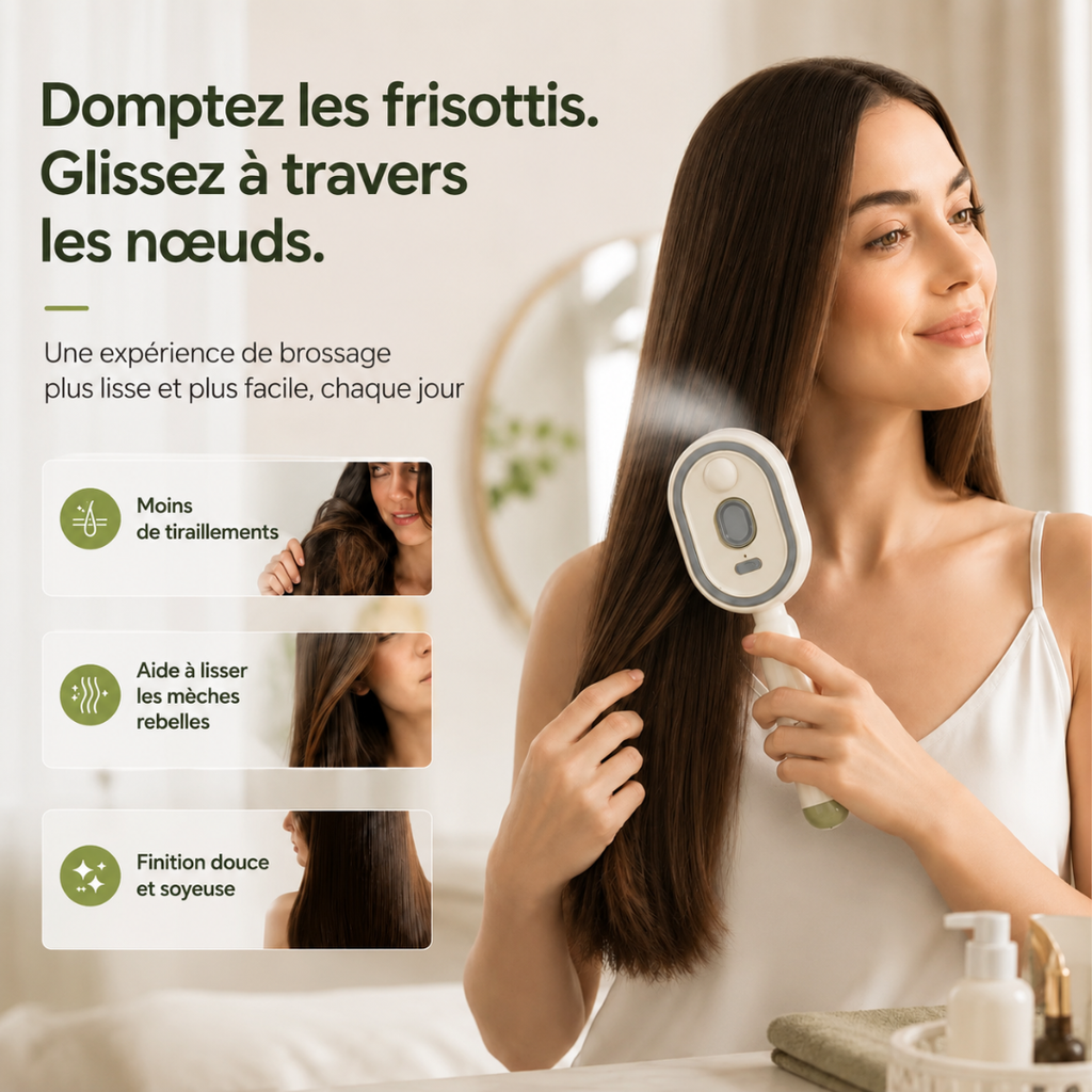 Brosse de Massage Électrique à Coussin d'Air avec Spray Ionique Nano-Brume Avancé